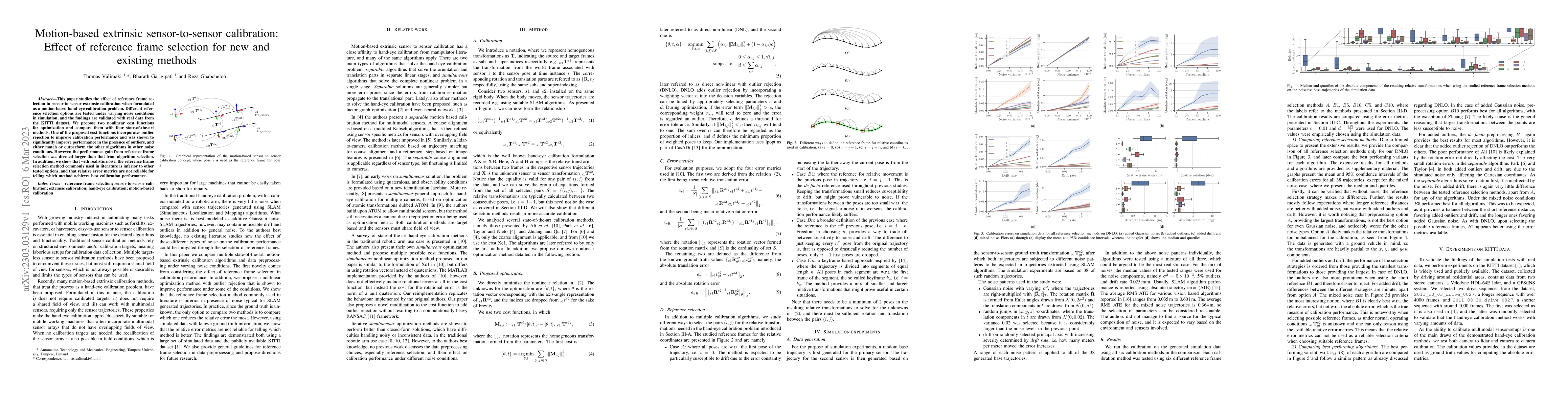 Thumbnail for Motion-based extrinsic sensor-to-sensor calibration: Effect of reference
  frame selection for new and existing methods