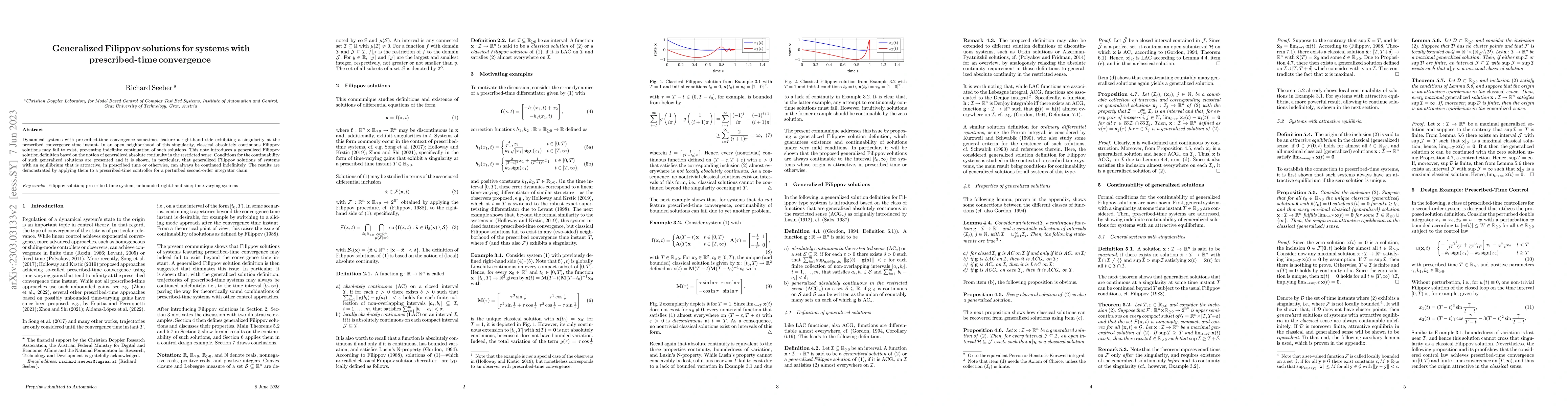 Thumbnail for Generalized Filippov solutions for systems with prescribed-time
  convergence