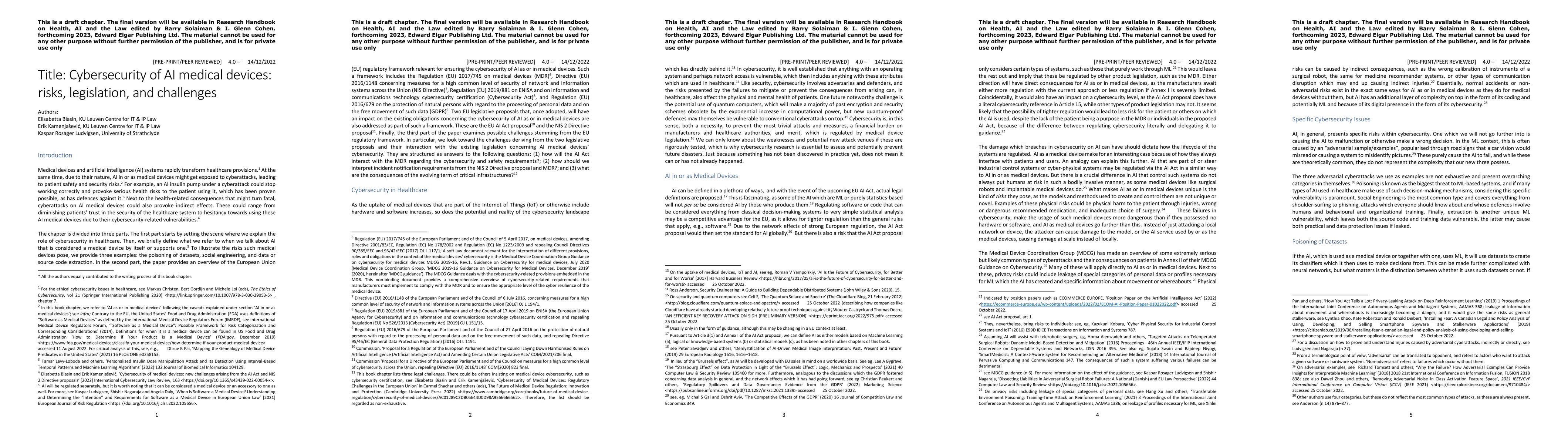 Thumbnail for Cybersecurity of AI medical devices: risks, legislation, and challenges