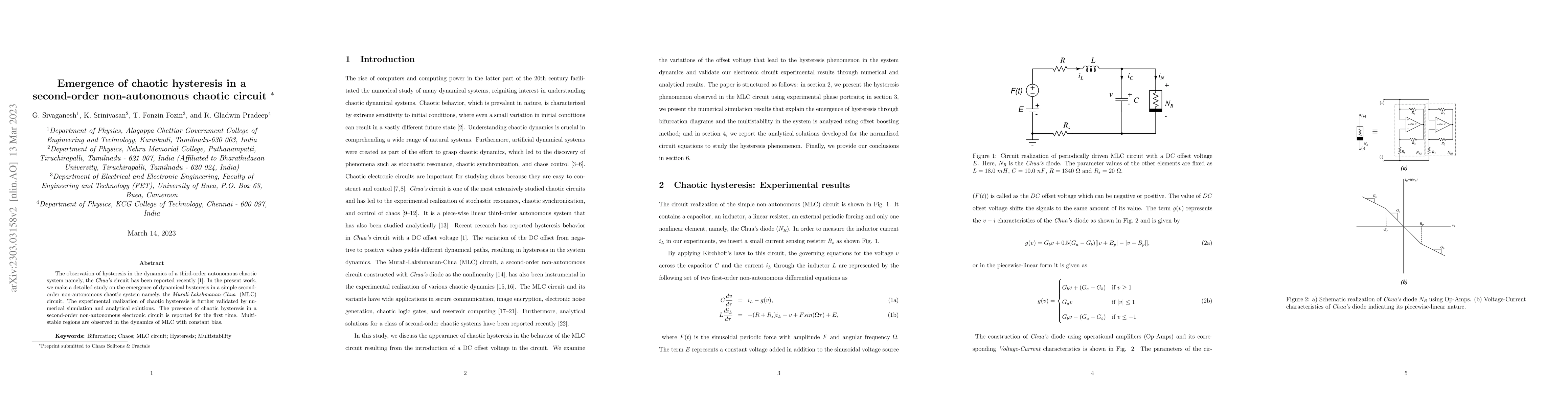 Thumbnail for Emergence of chaotic hysteresis in a second-order non-autonomous chaotic
  circuit