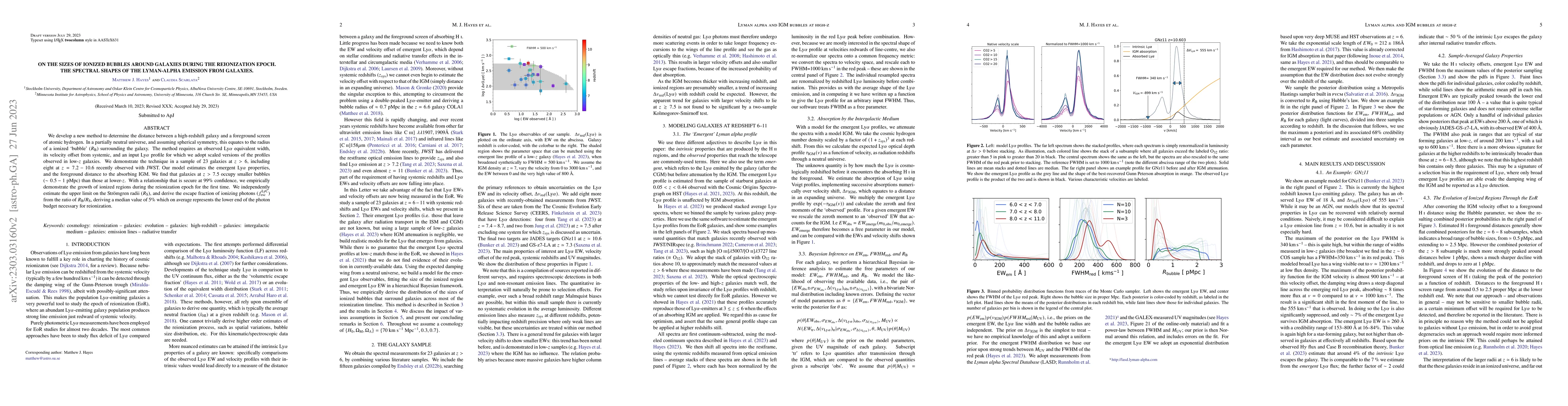 Thumbnail for On the sizes of ionized bubbles around the highest redshift galaxies.
  Spectral shapes of the Lyman-alpha emission from galaxies