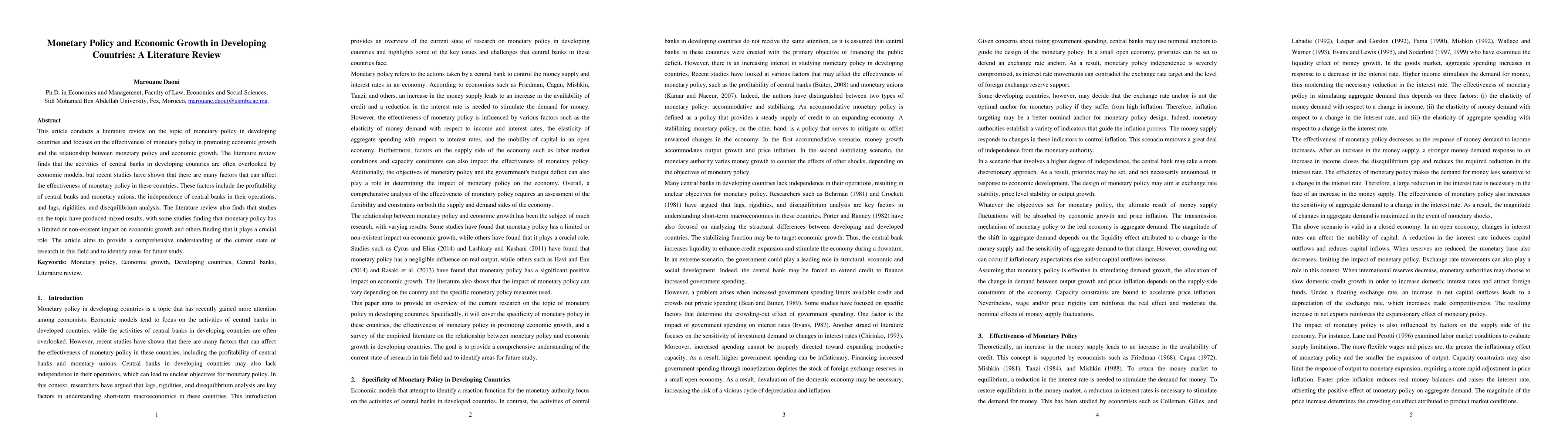 Thumbnail for Monetary Policy and Economic Growth in Developing Countries: A
  Literature Review
