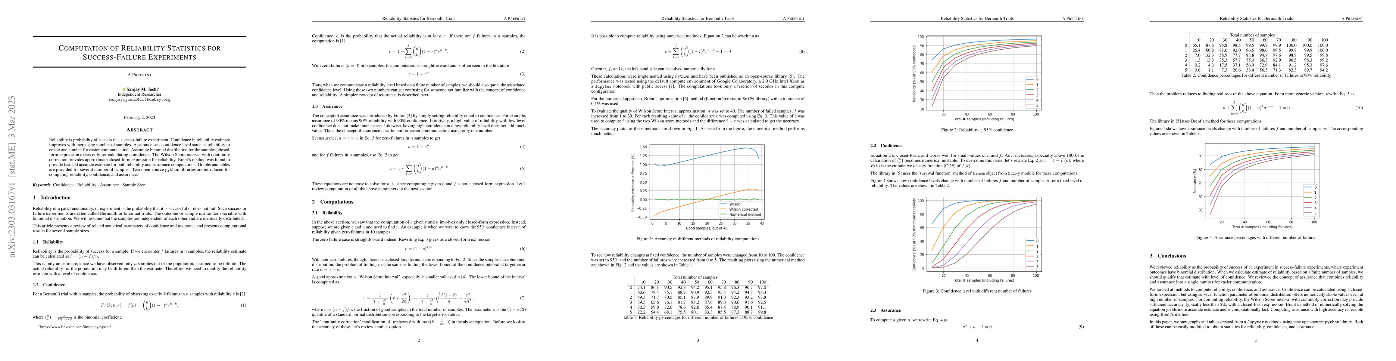 Thumbnail for Computation of Reliability Statistics for Success-Failure Experiments