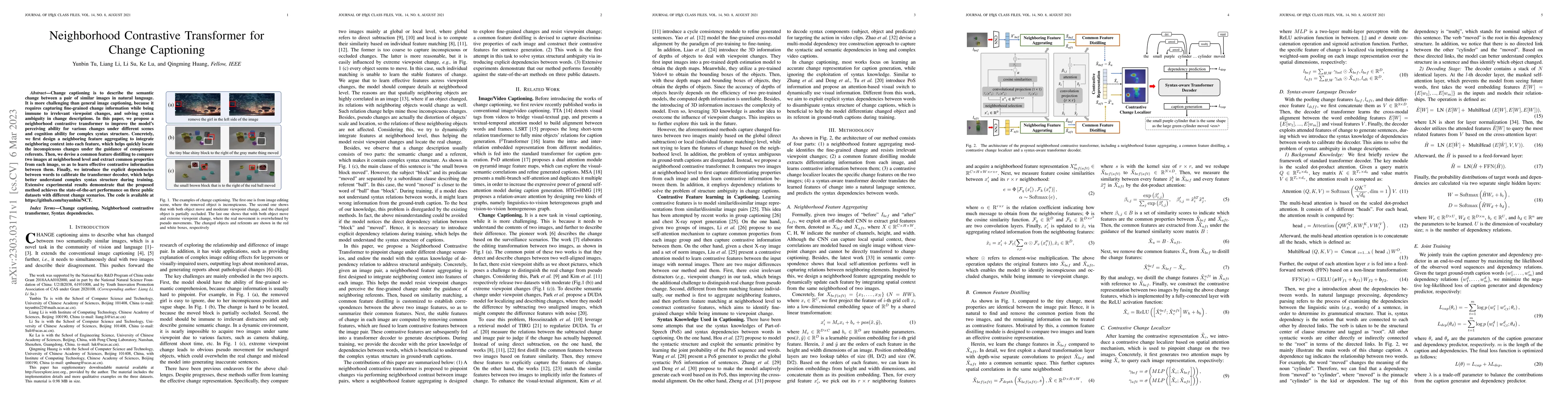 Thumbnail for Neighborhood Contrastive Transformer for Change Captioning