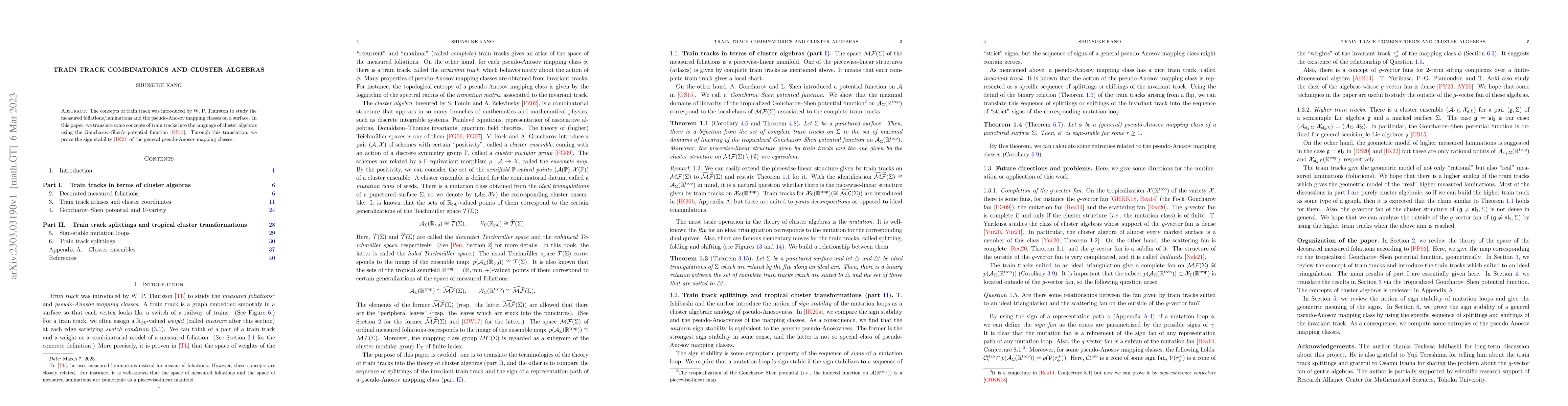 Thumbnail for Train track combinatorics and cluster algebras