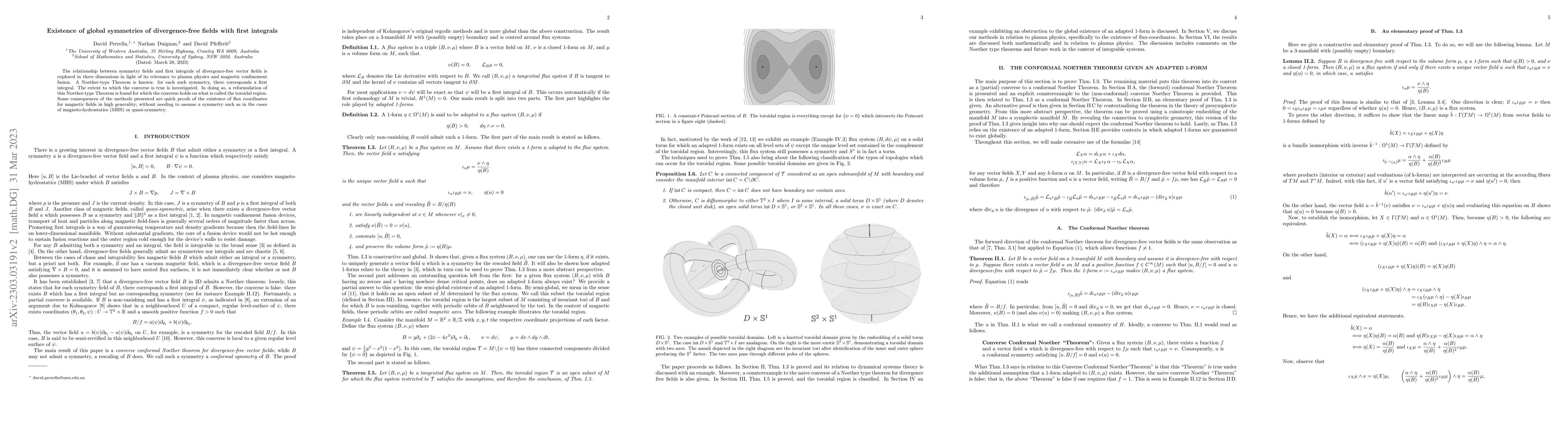 Thumbnail for Existence of global symmetries of divergence-free fields with first
  integrals