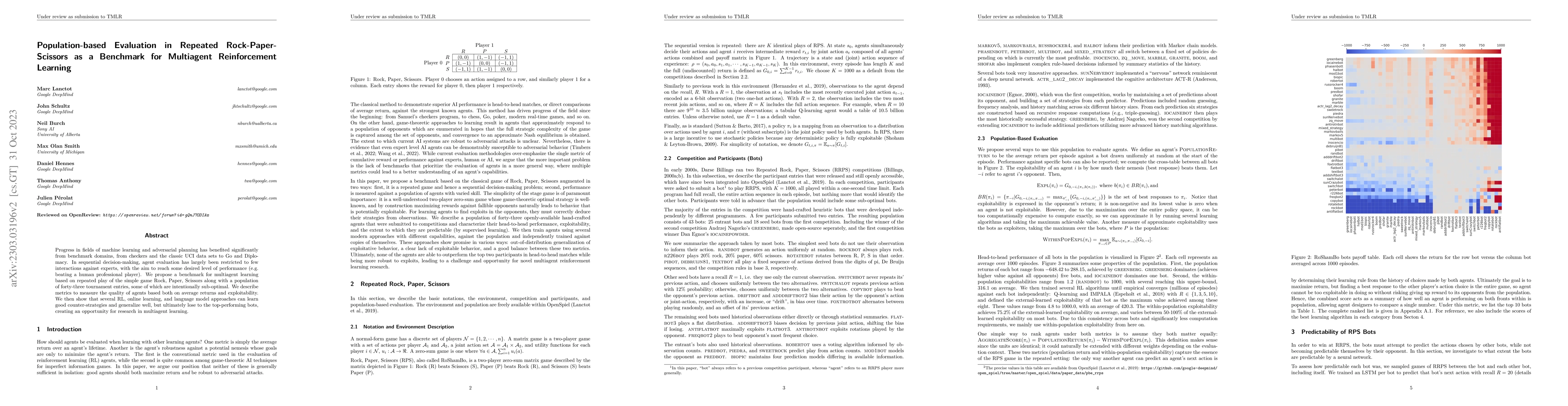 Thumbnail for Population-based Evaluation in Repeated Rock-Paper-Scissors as a
  Benchmark for Multiagent Reinforcement Learning