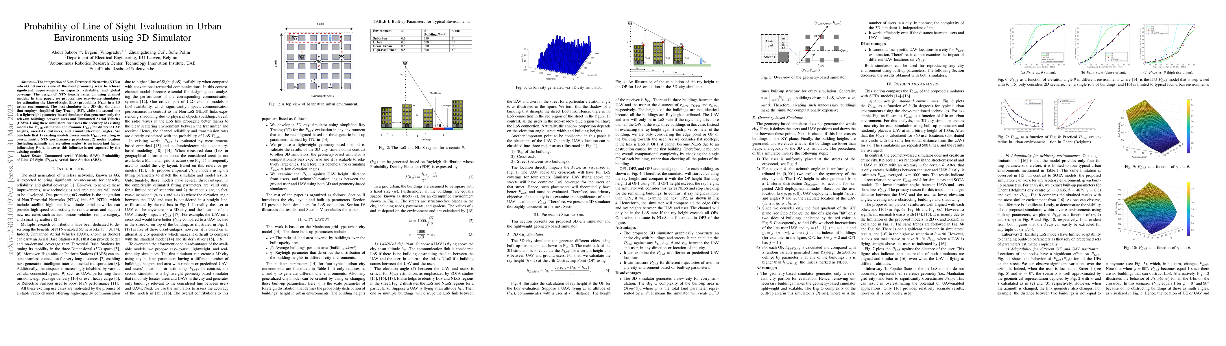 Thumbnail for Probability of Line of Sight Evaluation in Urban Environments using 3D
  Simulator