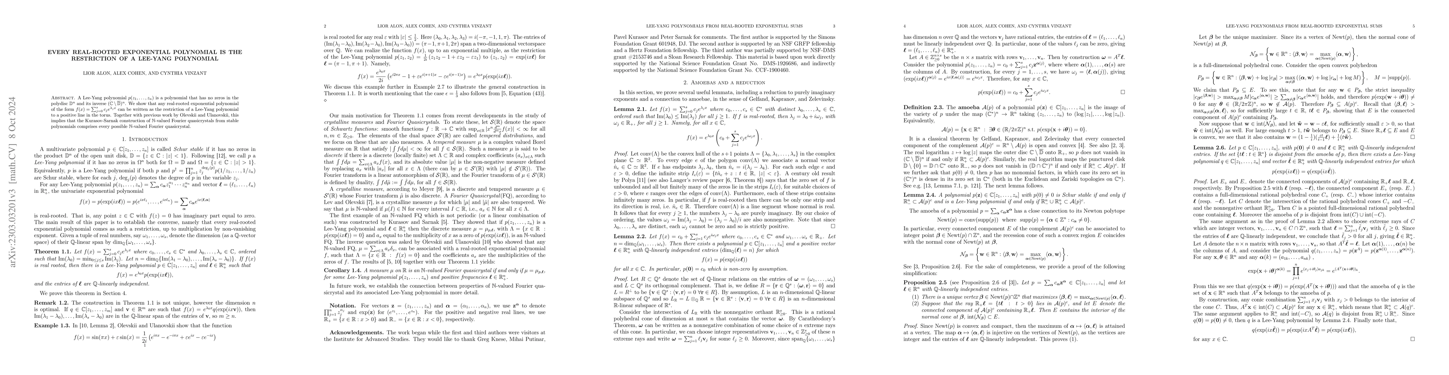 Thumbnail for Every real-rooted exponential polynomial is the restriction of a
  Lee-Yang polynomial