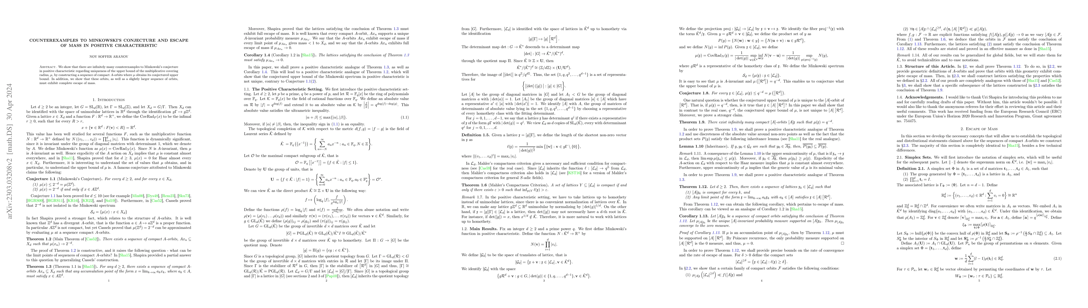 Thumbnail for Counterexamples to Minkowski's Uniqueness Conjecture and Escape of Mass
  in Positive Characteristic