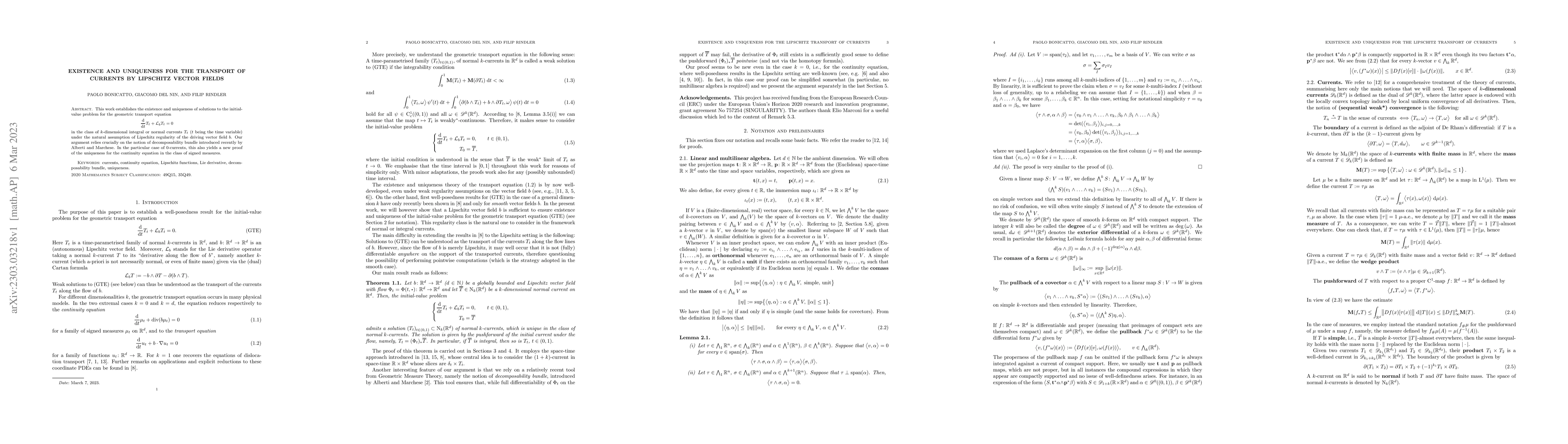 Thumbnail for Existence and uniqueness for the transport of currents by Lipschitz
  vector fields