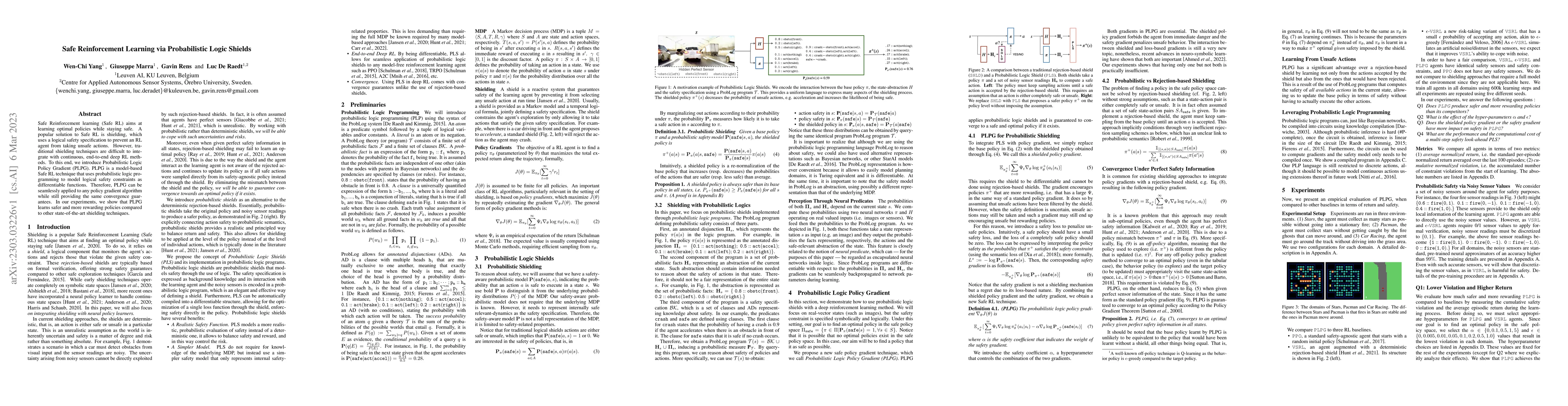 Thumbnail for Safe Reinforcement Learning via Probabilistic Logic Shields