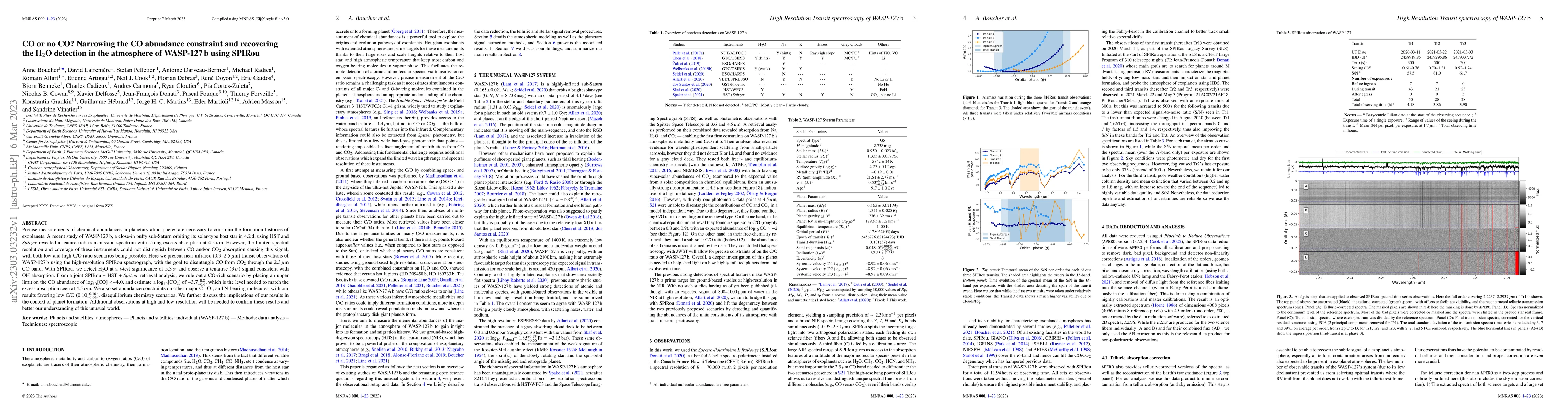 Thumbnail for CO or no CO? Narrowing the CO abundance constraint and recovering the
  H2O detection in the atmosphere of WASP-127 b using SPIRou