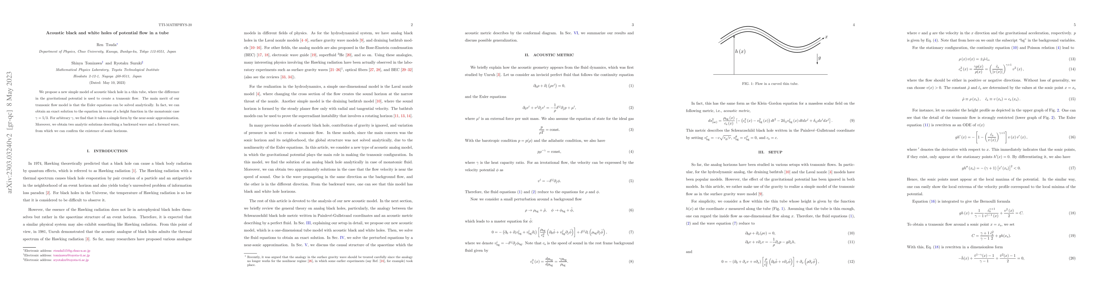 Thumbnail for Acoustic black and white holes of potential flow in a tube