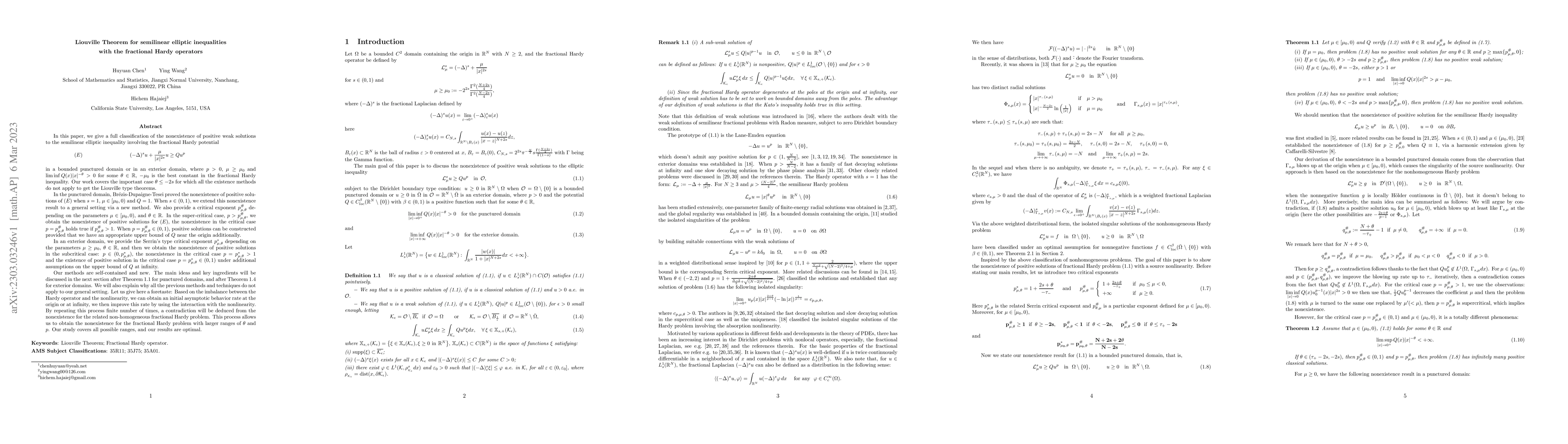 Thumbnail for Liouville Theorem for semilinear elliptic inequalities with the
  fractional Hardy operators