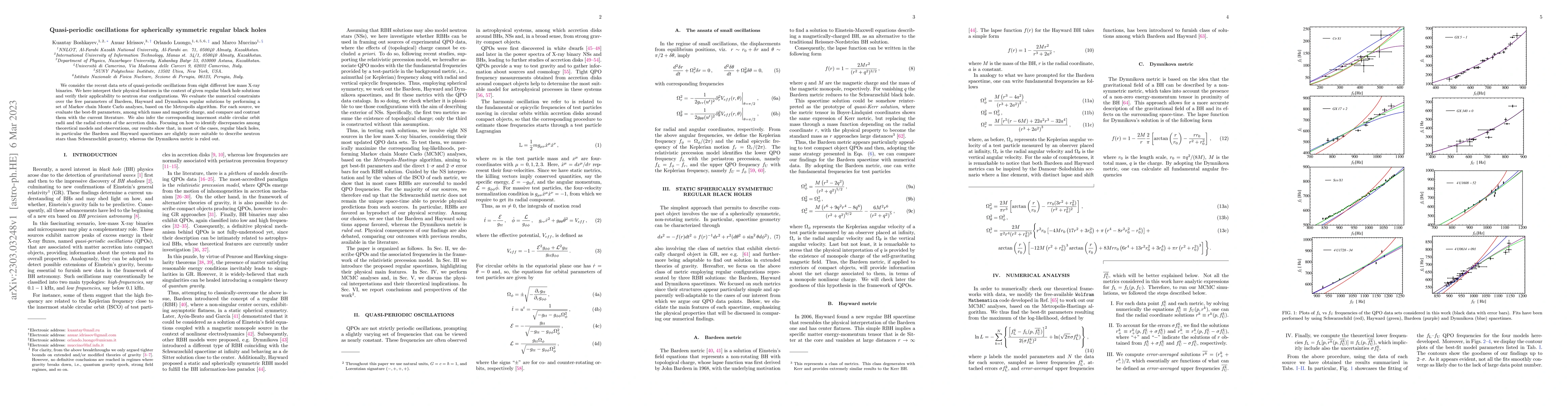 Thumbnail for Quasi-periodic oscillations for spherically symmetric regular black
  holes