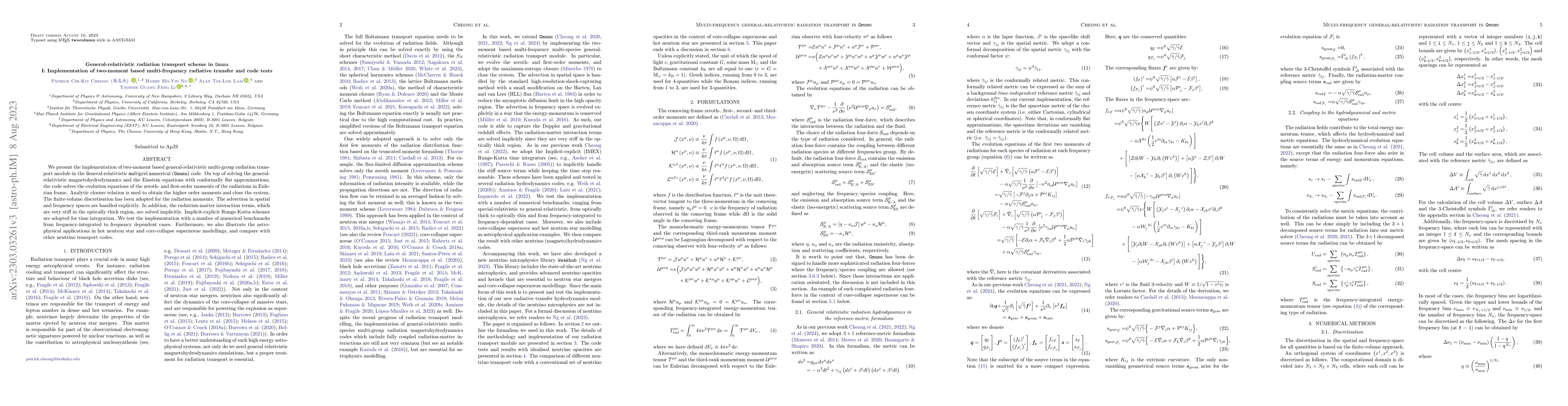 Thumbnail for General-relativistic radiation transport scheme in $\texttt{Gmunu}$ I:
  Implementation of two-moment based multi-frequency radiative transfer and
  code tests