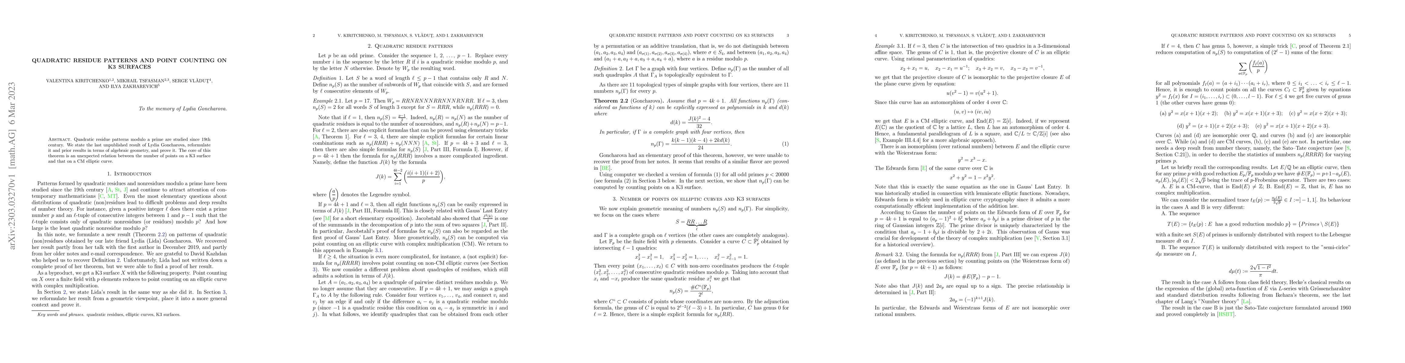 Thumbnail for Quadratic residue patterns and point counting on K3 surfaces