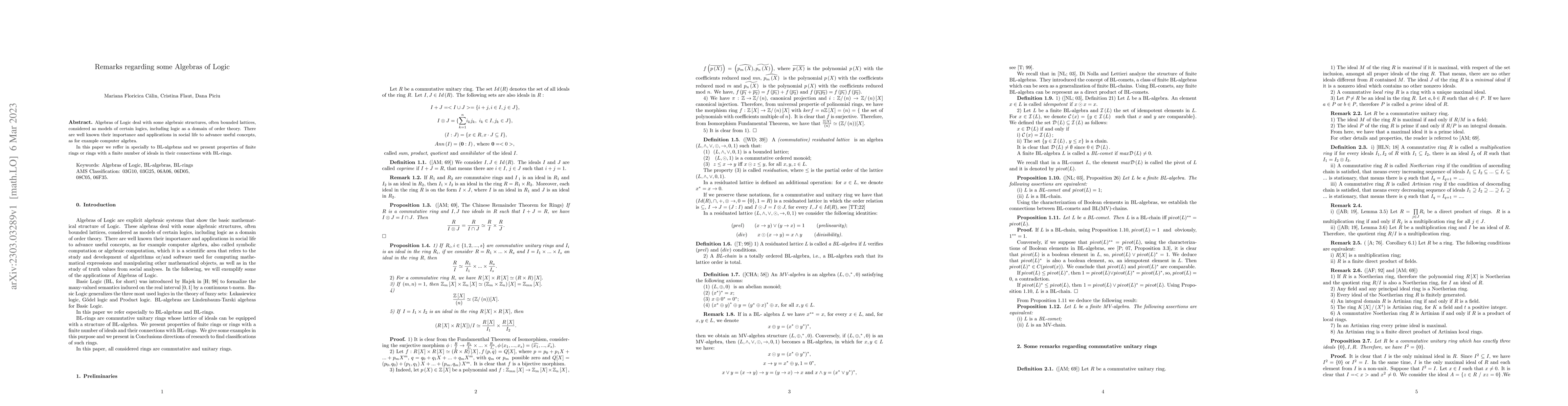 Thumbnail for Remarks regarding some Algebras of Logic