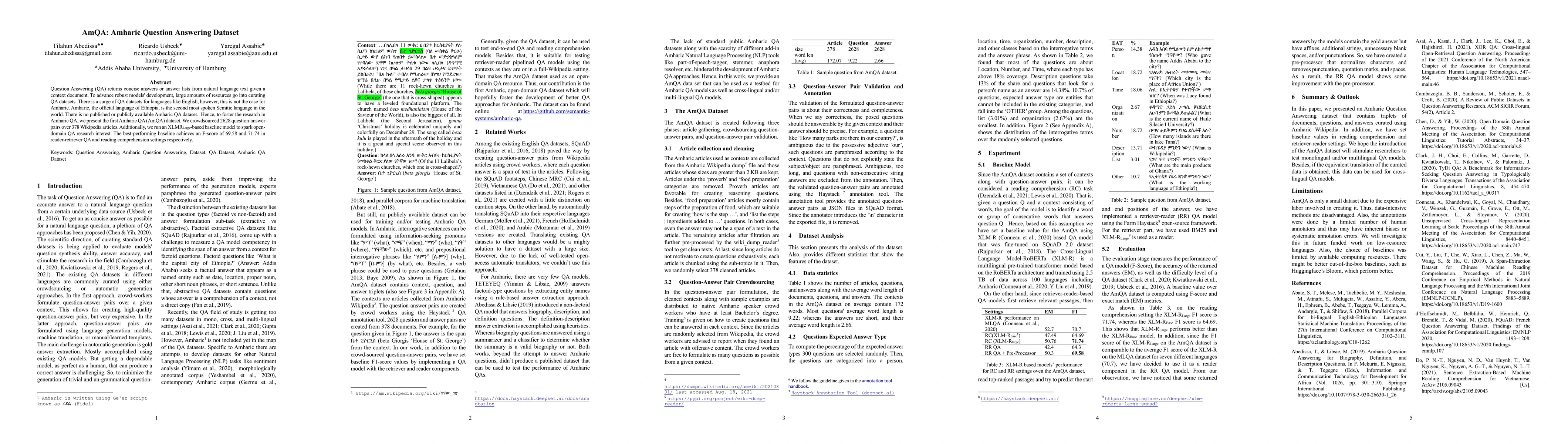 Thumbnail for AmQA: Amharic Question Answering Dataset