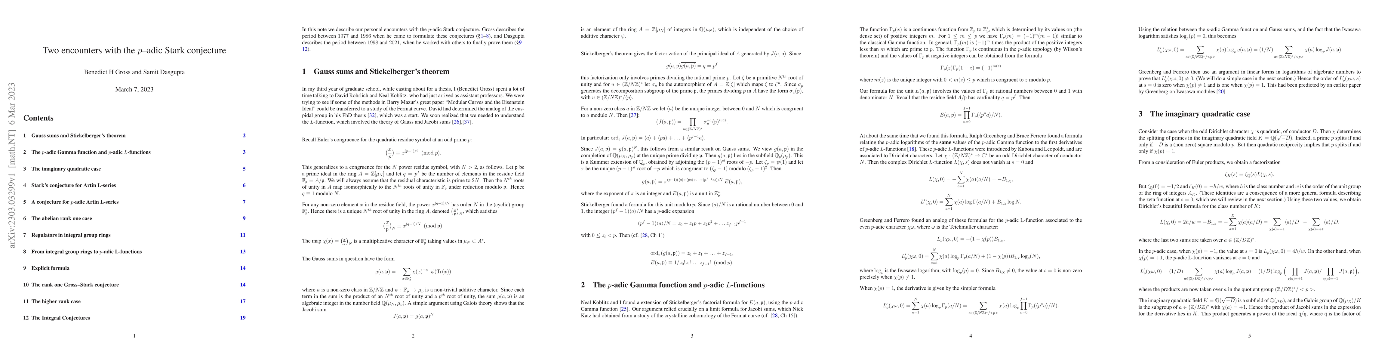 Thumbnail for Two encounters with the p-adic Stark conjecture