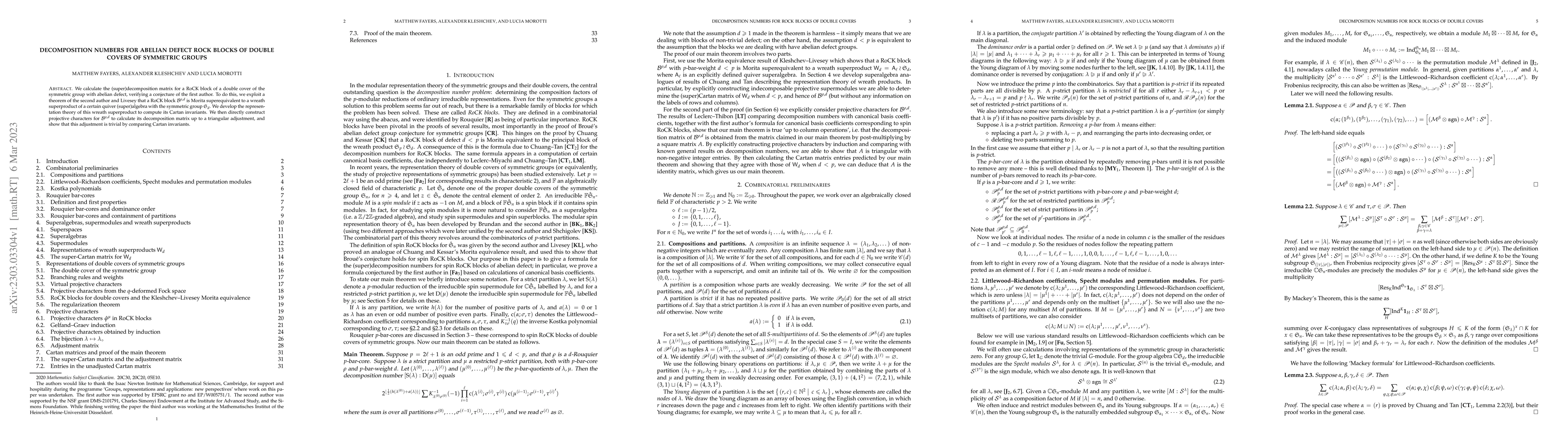 Thumbnail for Decomposition numbers for abelian defect RoCK blocks of double covers of
  symmetric groups