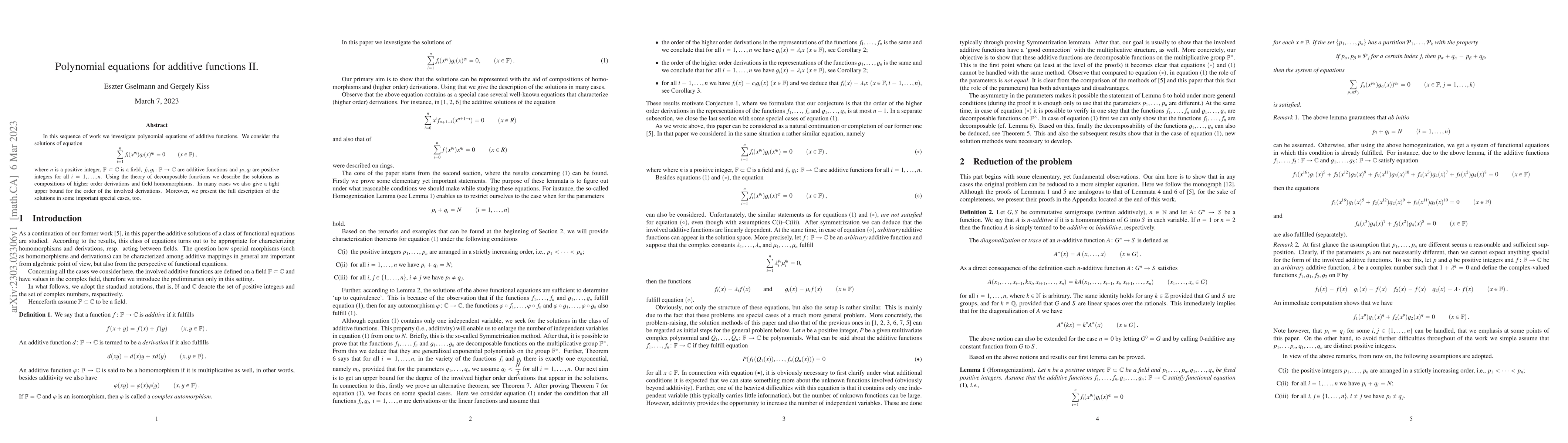 Thumbnail for Polynomial equations for additive functions II