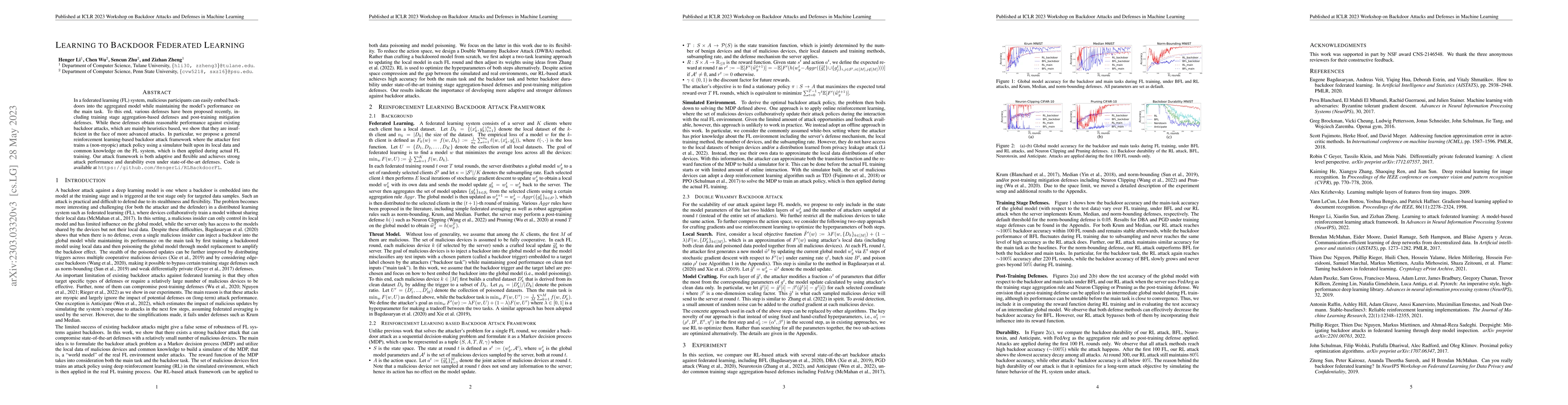 Thumbnail for Learning to Backdoor Federated Learning