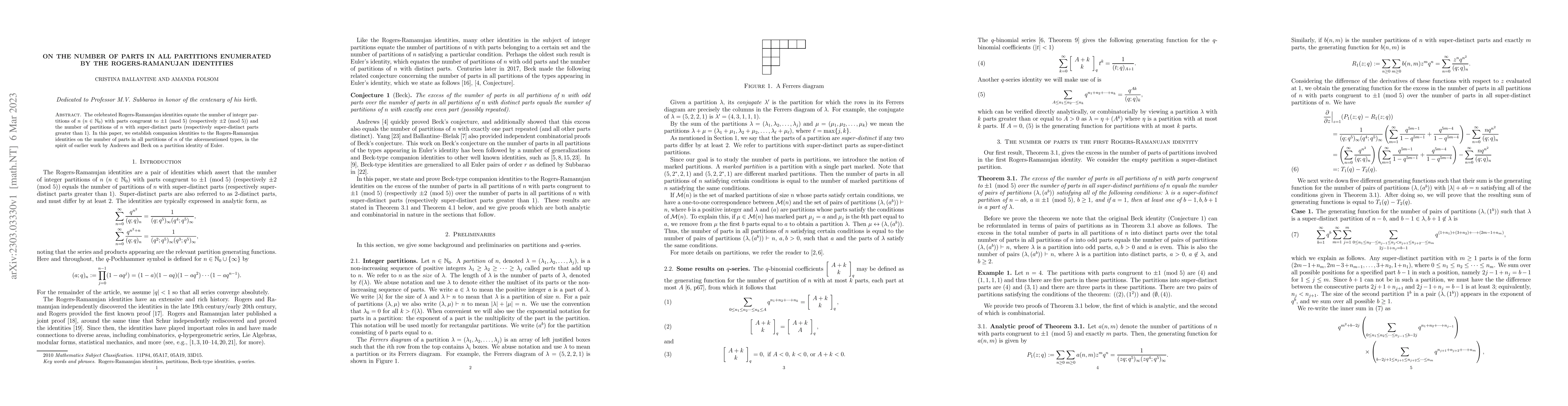 Thumbnail for On the number of parts in all partitions enumerated by the
  Rogers-Ramanujan identities
