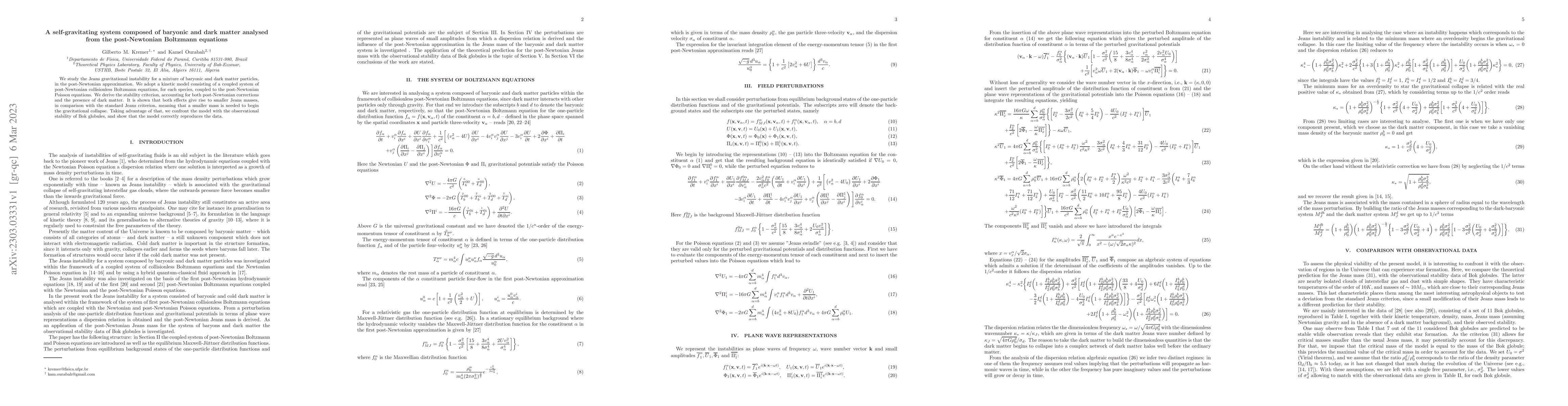 Thumbnail for A self-gravitating system composed of baryonic and dark matter analysed
  from the post-Newtonian Boltzmann equations