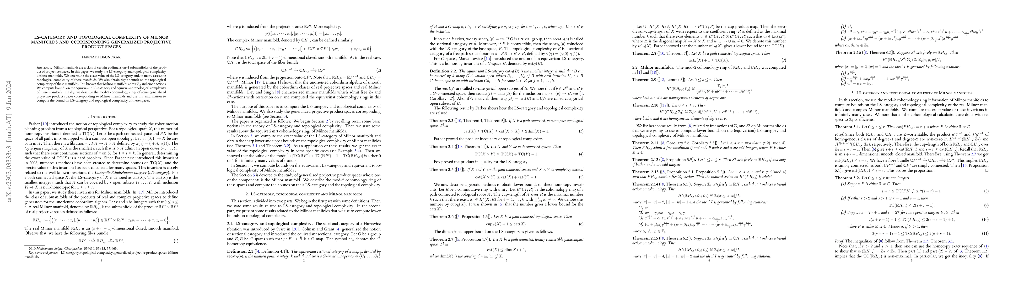 Thumbnail for LS-category and topological complexity of Milnor manifolds and
  corresponding generalized projective product spaces