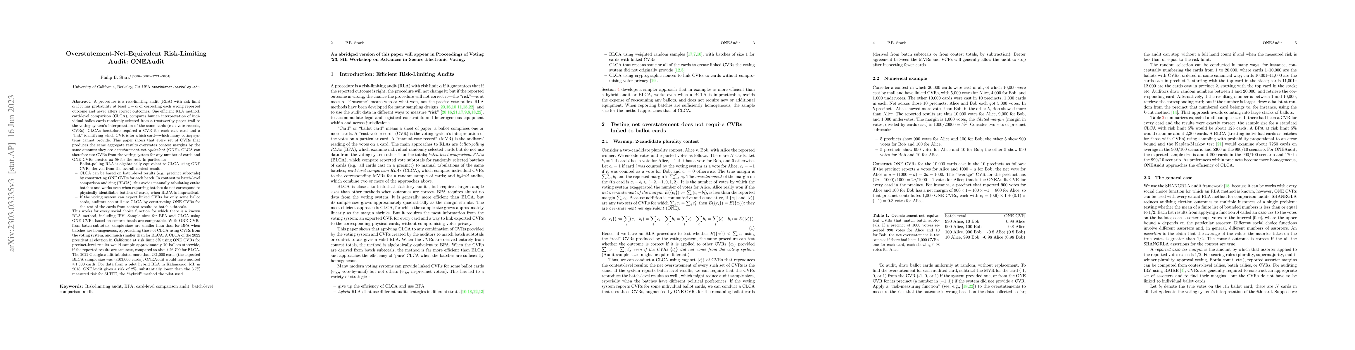 Thumbnail for Overstatement-Net-Equivalent Risk-Limiting Audit: ONEAudit