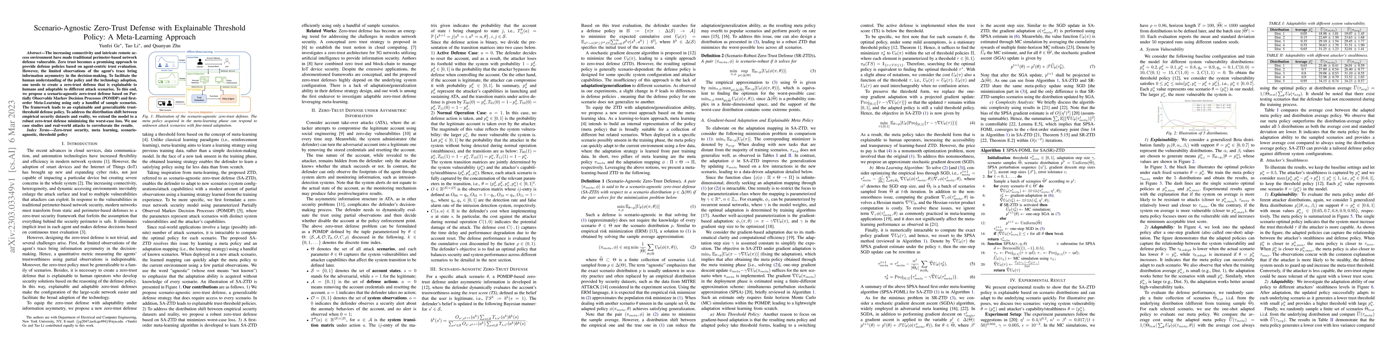 Thumbnail for Scenario-Agnostic Zero-Trust Defense with Explainable Threshold Policy:
  A Meta-Learning Approach