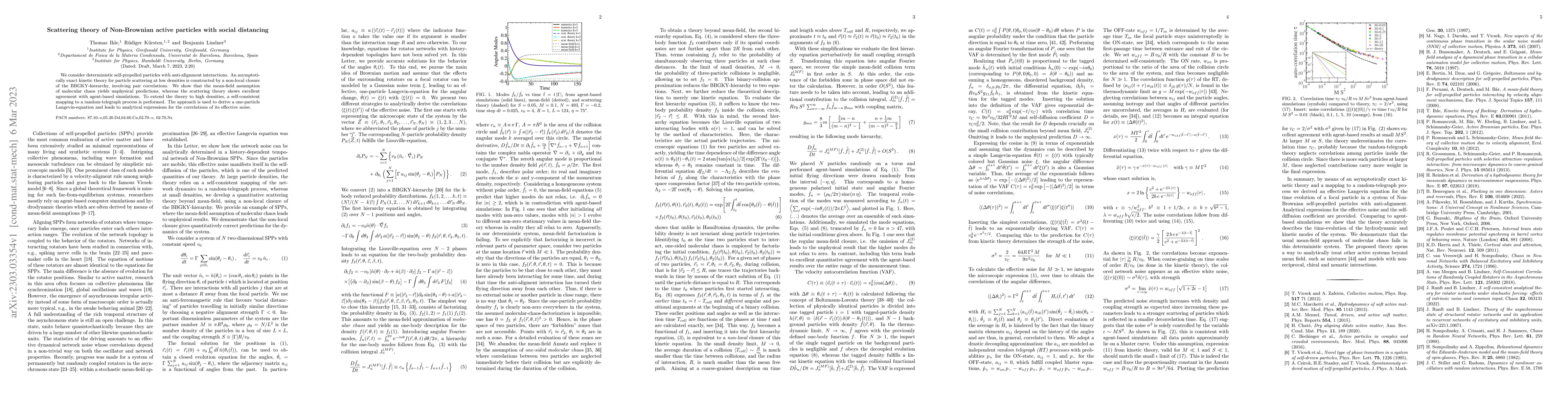 Thumbnail for Scattering theory of Non-Brownian active particles with social
  distancing