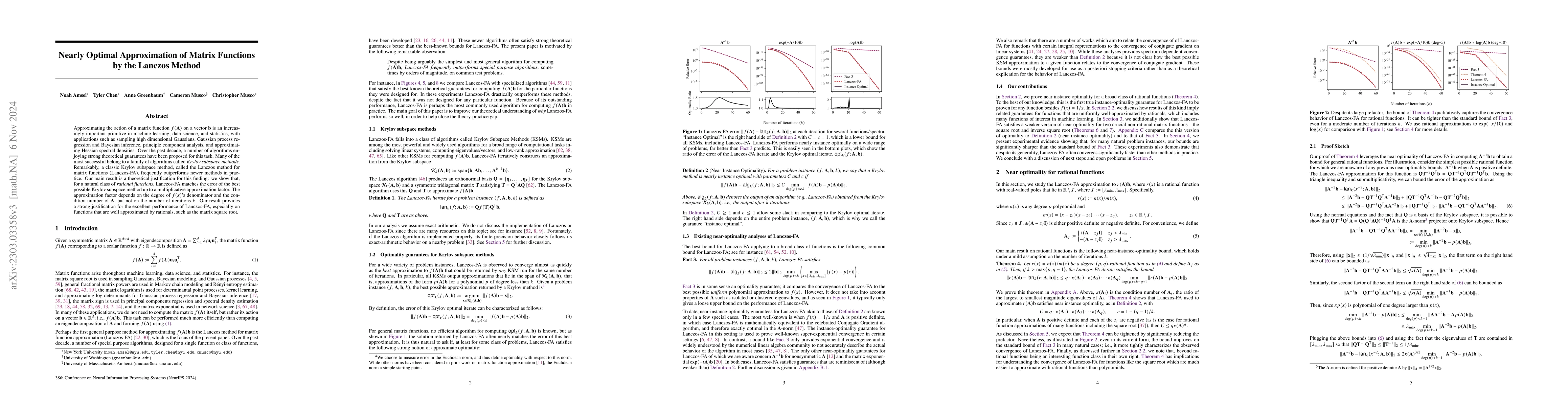 Thumbnail for Near-Optimal Approximation of Matrix Functions by the Lanczos Method