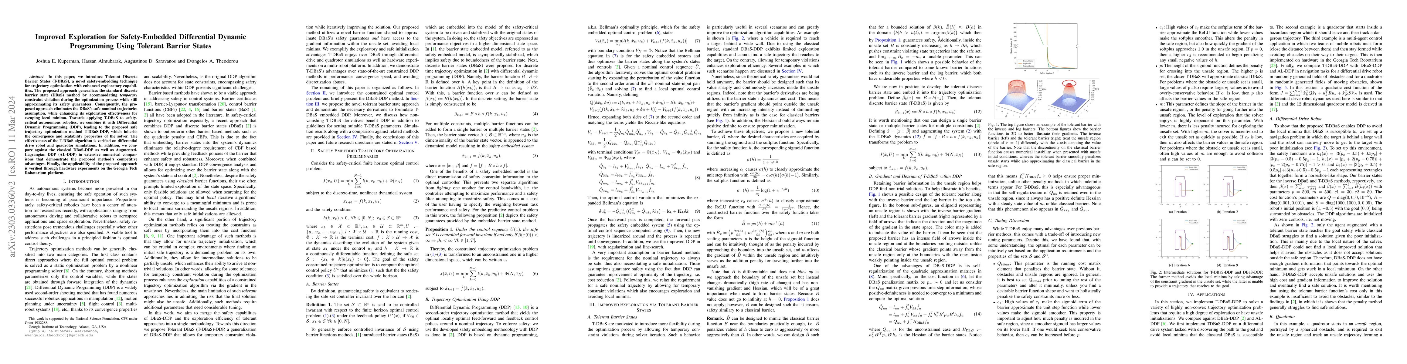 Thumbnail for Improved Exploration for Safety-Embedded Differential Dynamic
  Programming Using Tolerant Barrier States