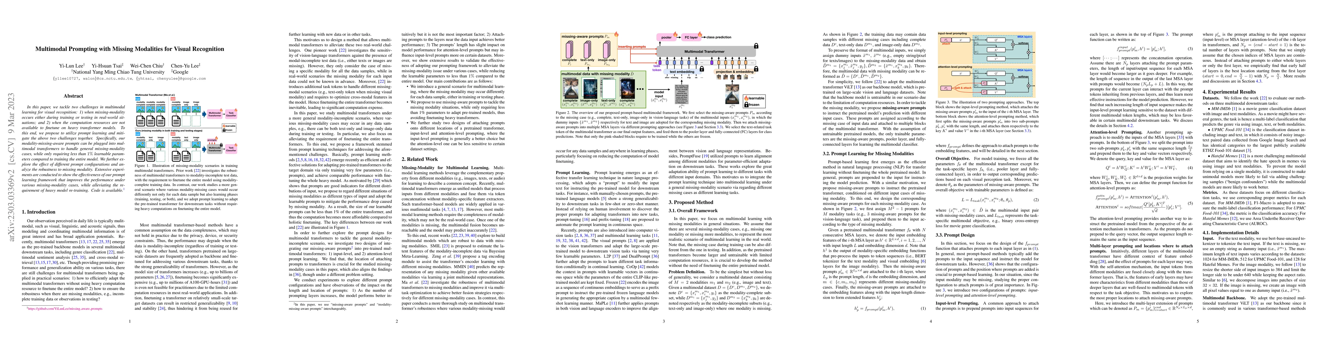 Thumbnail for Multimodal Prompting with Missing Modalities for Visual Recognition