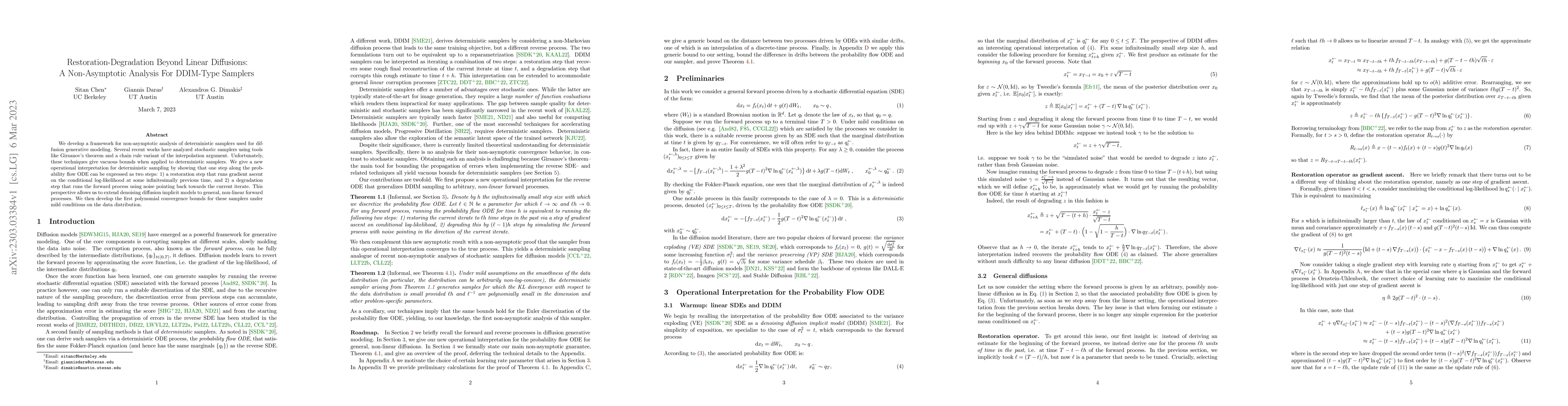 Thumbnail for Restoration-Degradation Beyond Linear Diffusions: A Non-Asymptotic
  Analysis For DDIM-Type Samplers