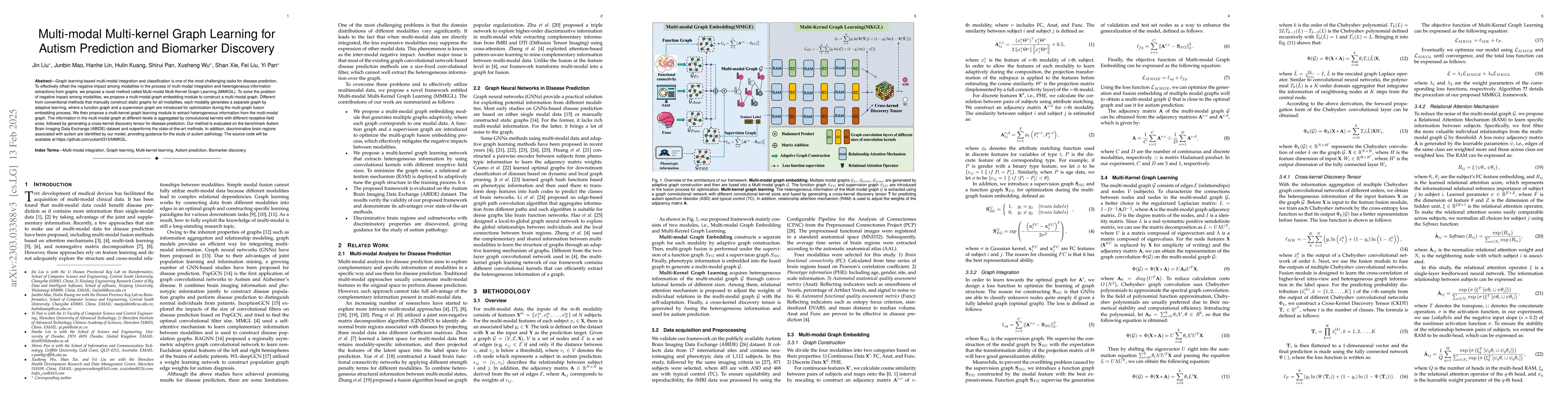 Thumbnail for Multi-modal Multi-kernel Graph Learning for Autism Prediction and
  Biomarker Discovery