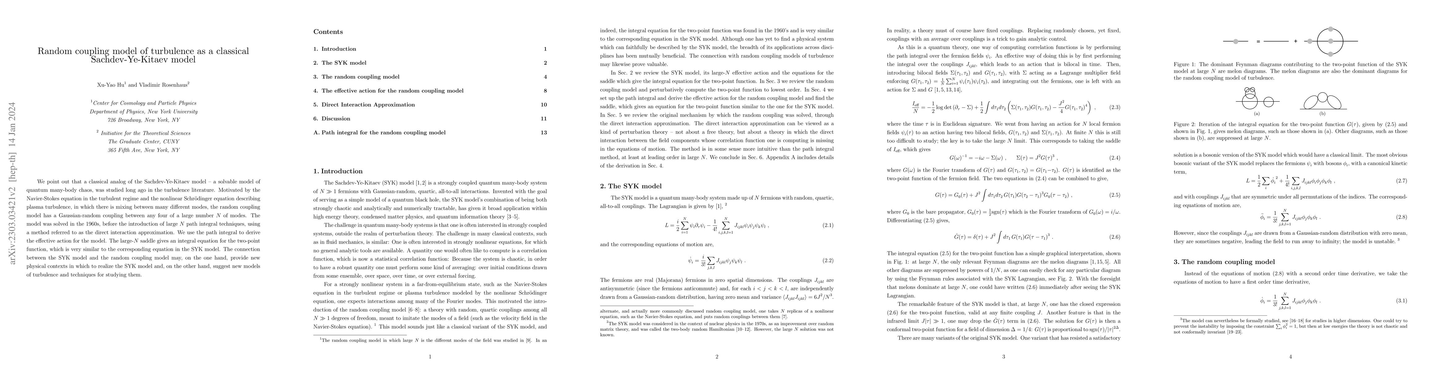 Thumbnail for Random coupling model of turbulence as a classical Sachdev-Ye-Kitaev
  model
