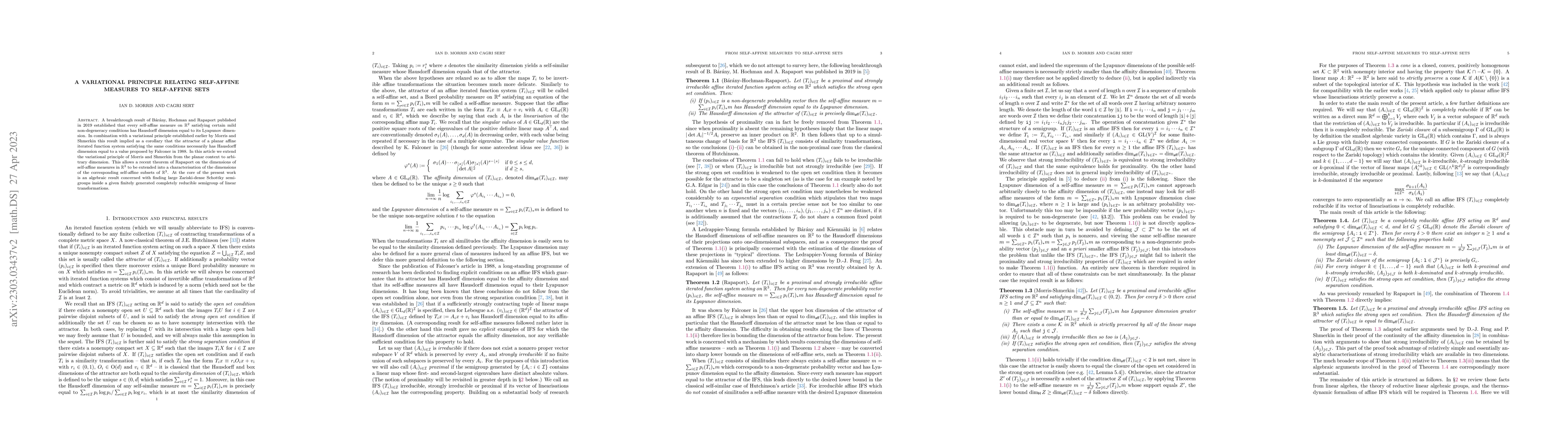 Thumbnail for A variational principle relating self-affine measures to self-affine
  sets