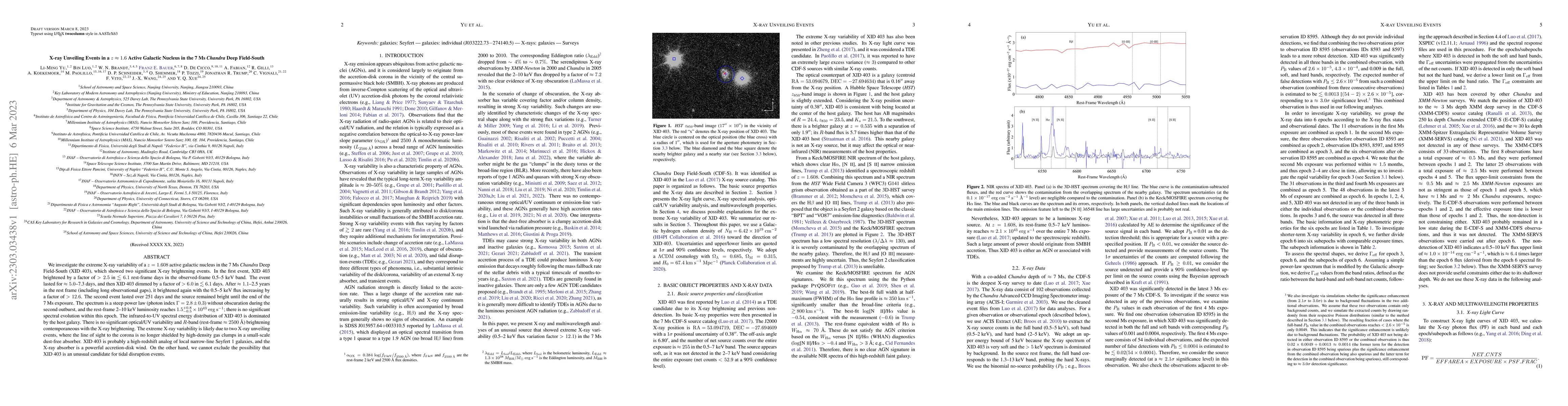 Thumbnail for X-ray Unveiling Events in a z~1.6 Active Galactic Nucleus in the 7 Ms
  Chandra Deep Field-South