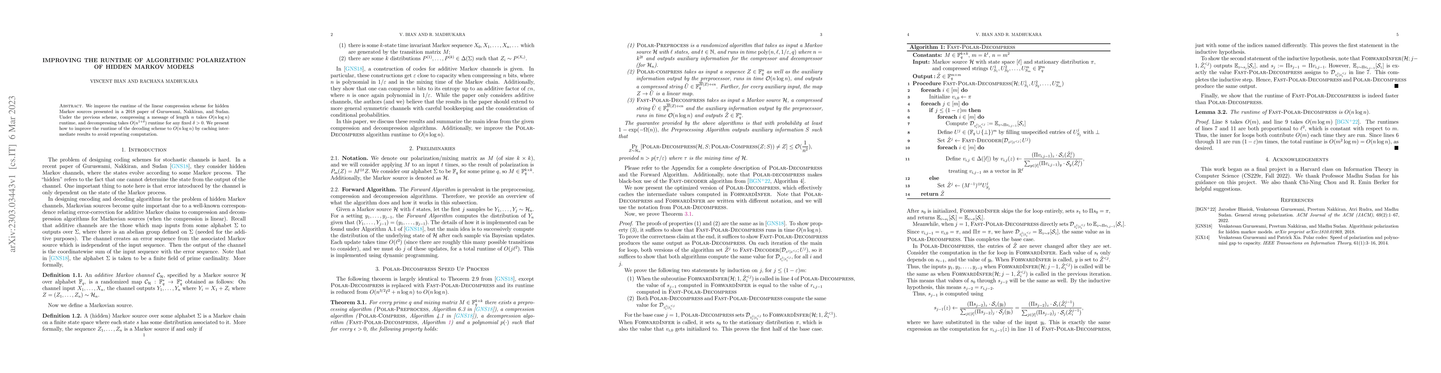 Thumbnail for Improving the Runtime of Algorithmic Polarization of Hidden Markov
  Models