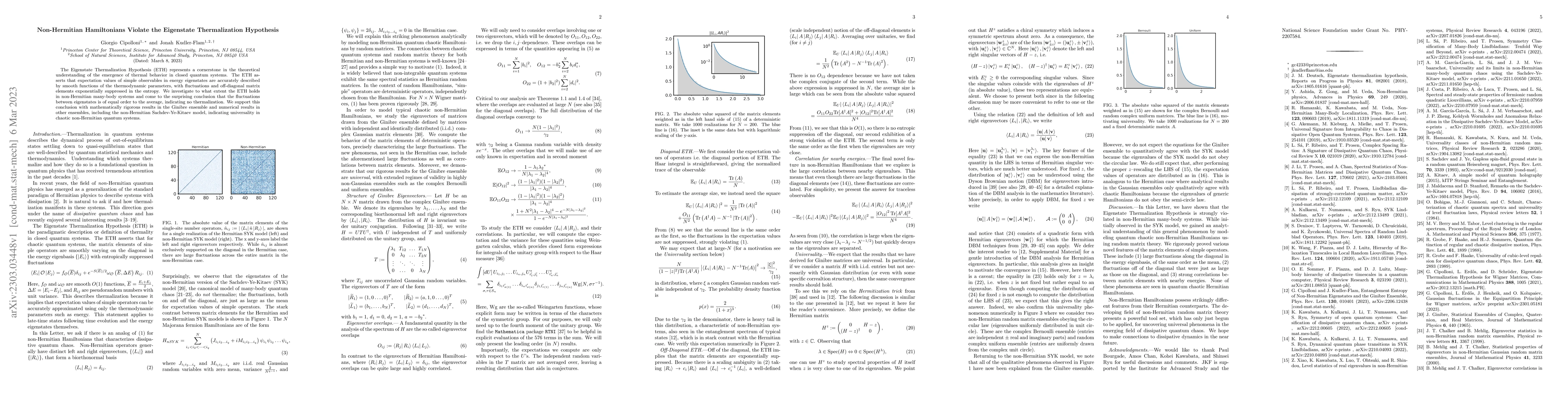 Thumbnail for Non-Hermitian Hamiltonians Violate the Eigenstate Thermalization
  Hypothesis