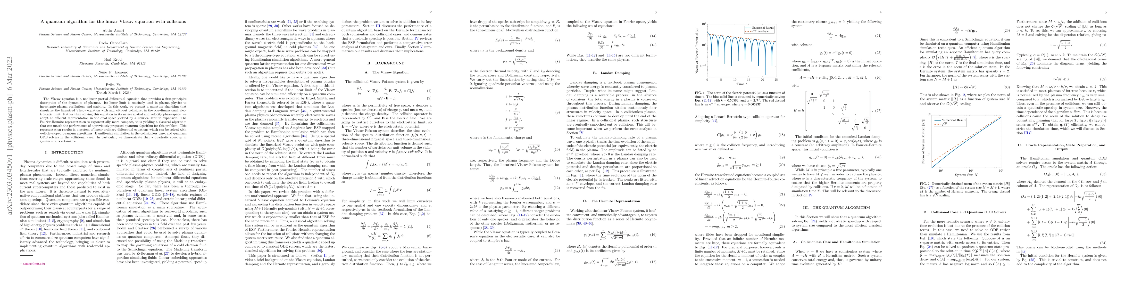 Thumbnail for A quantum algorithm for the linear Vlasov equation with collisions