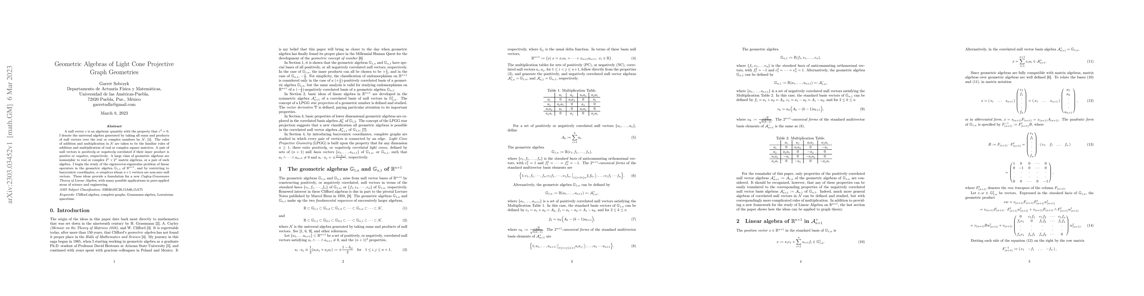 Thumbnail for Geometric Algebras of Light Cone Projective Graph Geometries
