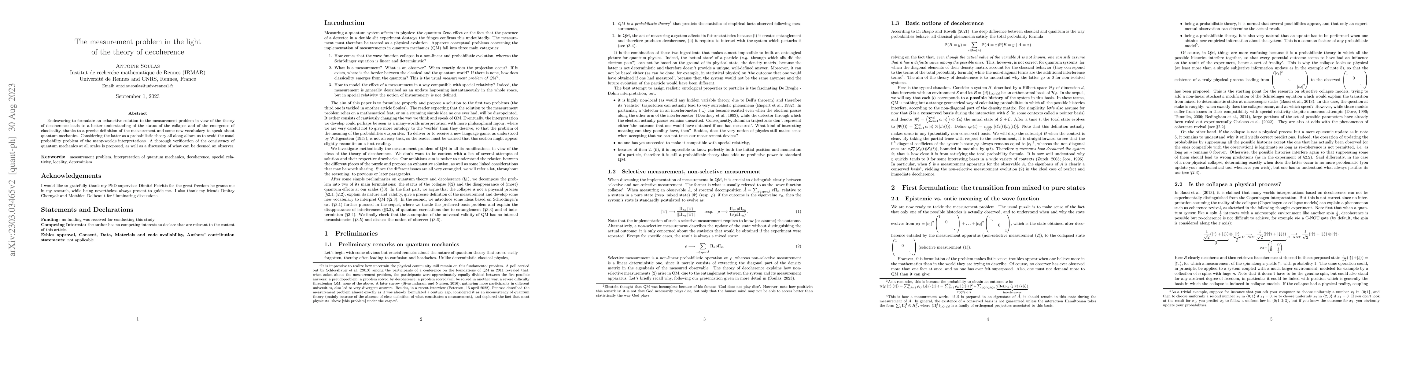 Thumbnail for The measurement problem in the light of the theory of decoherence