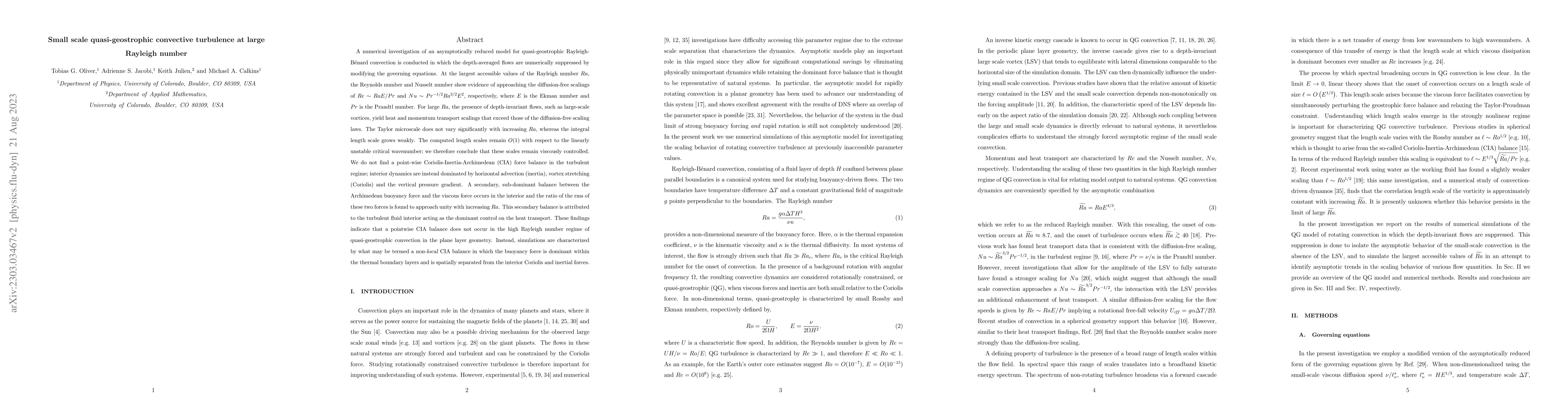 Thumbnail for Small scale quasi-geostrophic convective turbulence at large Rayleigh
  number