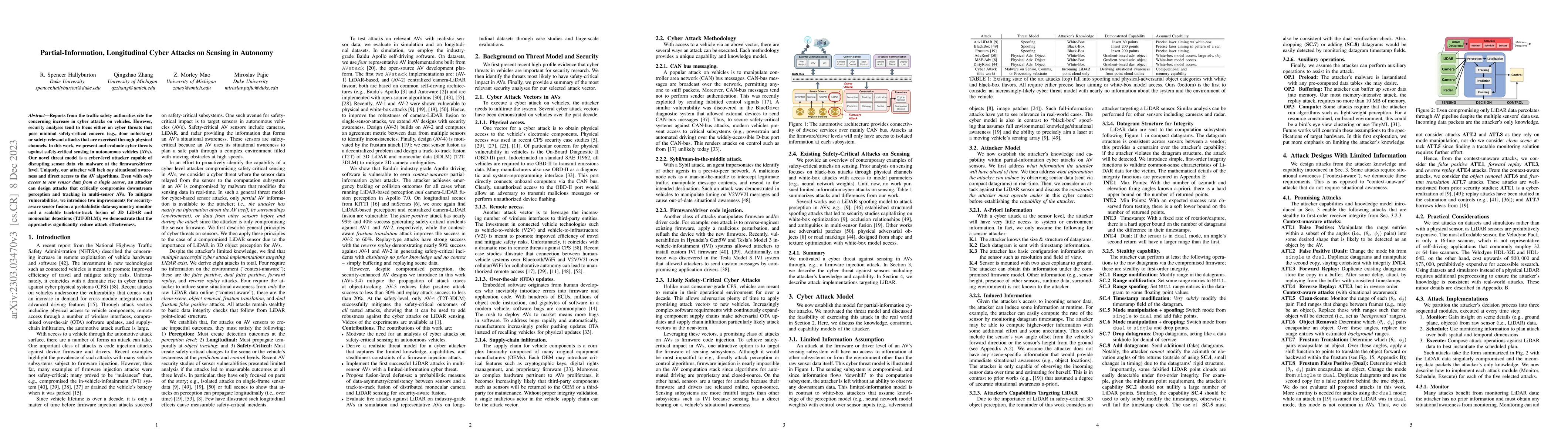 Thumbnail for Partial-Information, Longitudinal Cyber Attacks on LiDAR in Autonomous
  Vehicles