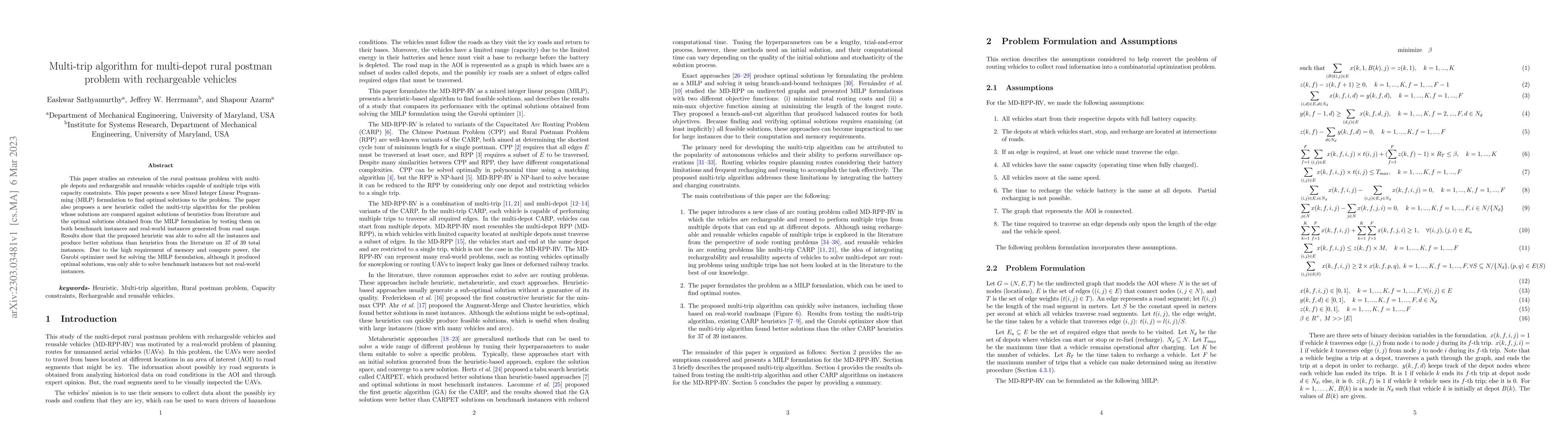 Thumbnail for Multi-trip algorithm for multi-depot rural postman problem with
  rechargeable vehicles